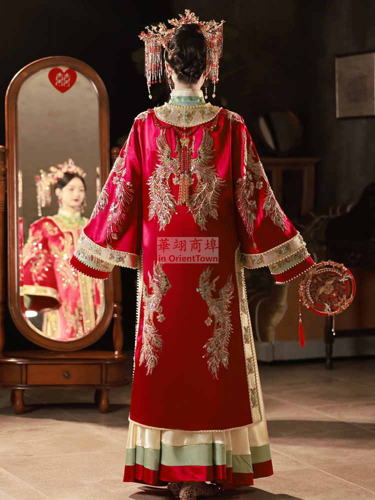 High End Xiuhe Clothing Heavy Industry Bride Gown Robe Ming Dynasty Pop Hanfu Chinese Wedding Dress For Overseas Oriental Girl