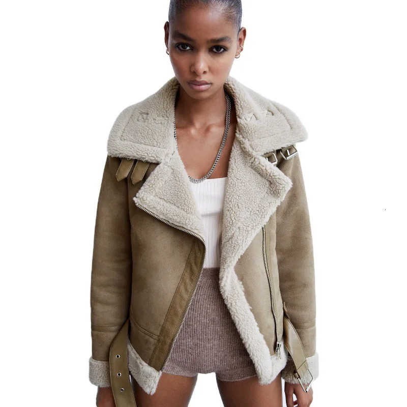 Womens Jackets Winter Thick Parka Warm Suede Lamb Fur Wool Jacket Women Faux Shearling Leather Outwear Short Motorcycle Biker Coat 231018