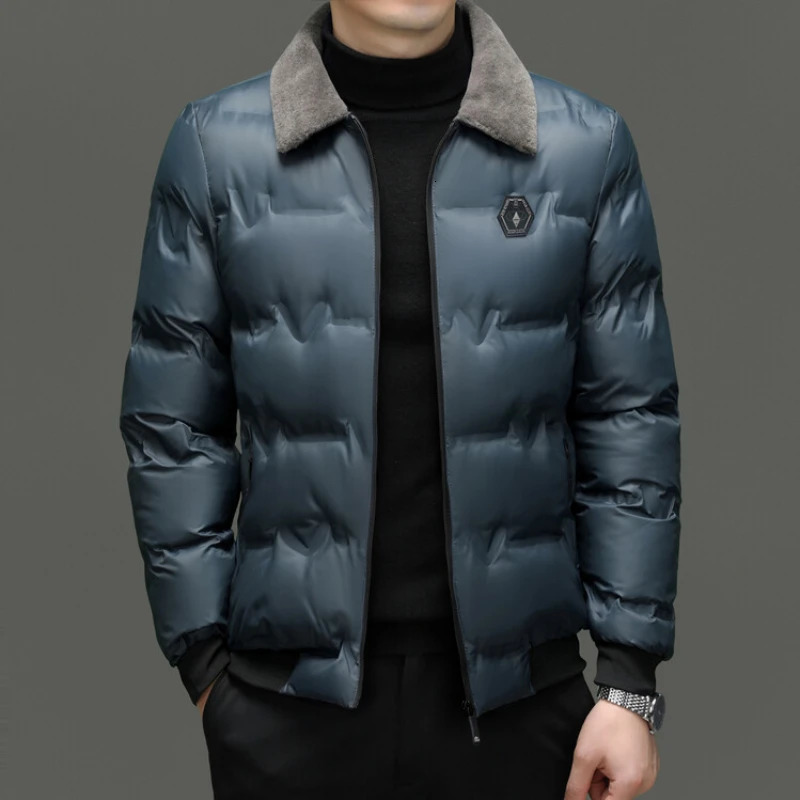 Mens Down Parkas High Quality Jacket Cotton Coat Solid Color Hatless Wool Collar Winter Windproof and Warm 231019