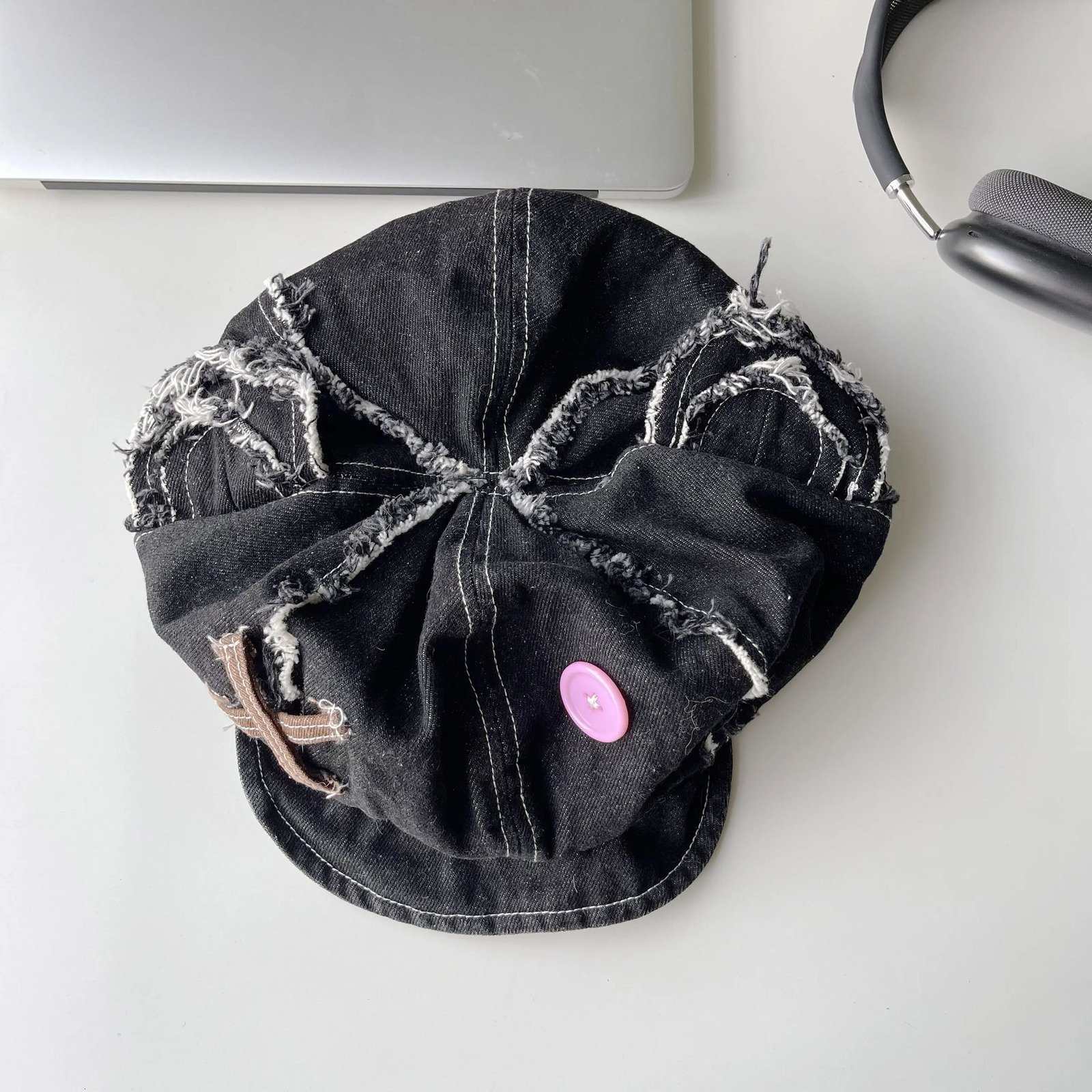 Berets Y2k Japanese Harajuku Cute Bear Ear Hats for Women Girls Vintage Washed Denim Beret Hats Boina Mujer Chic Streetwear Gorras 231018