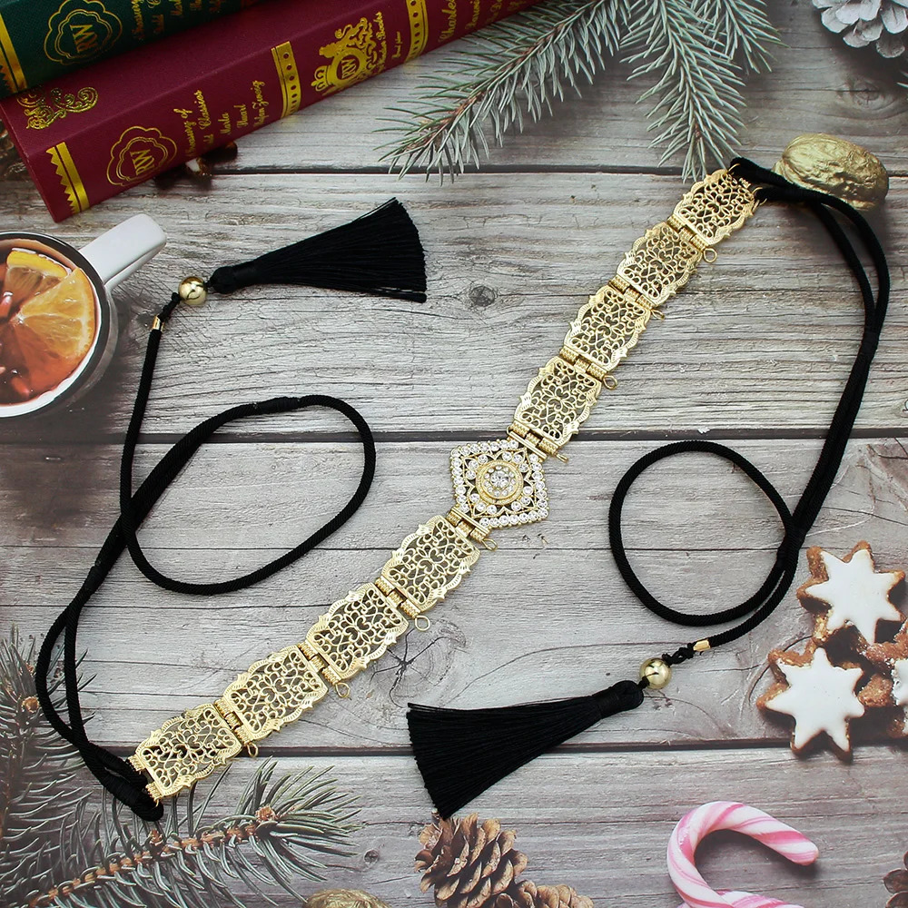 Other Fashion Accessories Neovisson Morocco Shining Hand Rope Belt Gold Color Crystal Waist Chain Belt Caftan Abaya Body Chain Arabic Ladies Favorite 