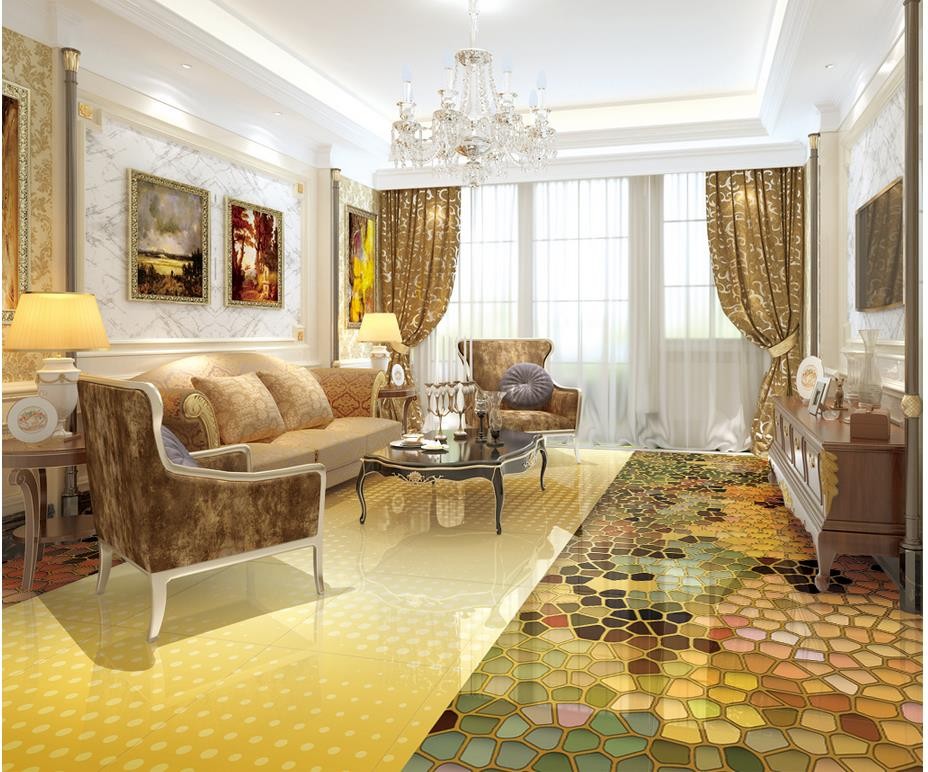 Home Decoration 3d floor painting wallpaper High-end graphics golden parquet floor pvc self-adhesive wallpaper