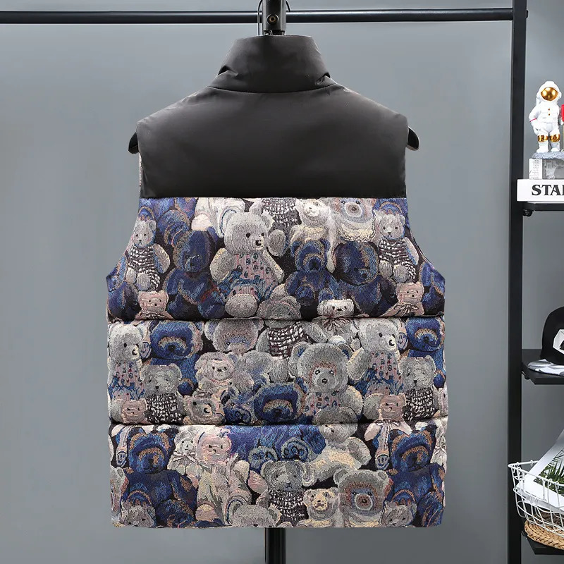 Men's Vests 3686 Winter Vintage Vest Coat Men Down Cotton Slim Printed Sleeveless Jacket Warm Thick Zipper Waistcoat Plus Size 4XL 5XL 231018