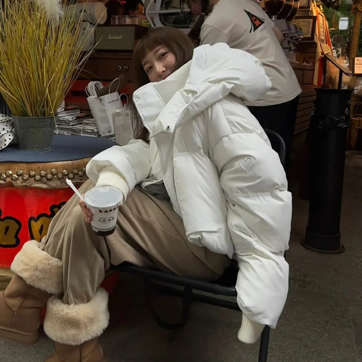 Women's Down Parkas Y2K Winter Cotton Jacket Women Korean Fashion Hooded Padded Coat Loose Thick Warm Snow Outwear Zipper Solid Waterproof Parka 