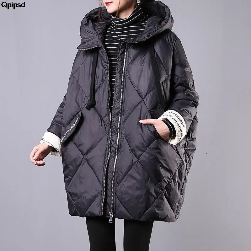 Women's Down Parkas 2023 Warm Puff Coat Pockets Quilted Solid Korean Fashion Coats Oversized Women Parka Winter Midlength Hooded Cotton Jacket 23