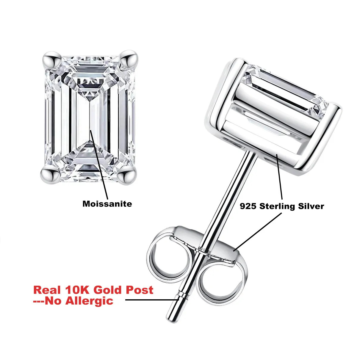 Stud AnuJewel 10k Gold Post 4/2/1ct Total Emerald Stud Earrings Gold Anti-allergy Post Eearrings Jewelry Wholesale 231018