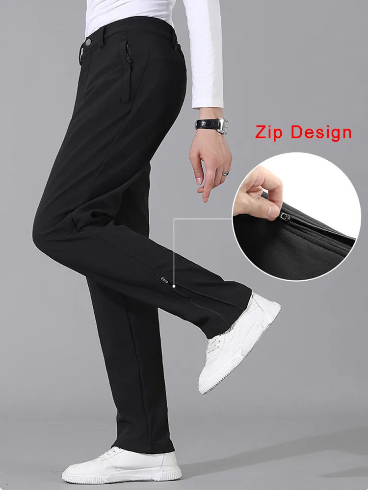 Mens Pants Winter Thick Warm Fleece Lined Stretch Golf Slacks Waterproof Straight Casual Male Trousers Plus Size 8XL 231018