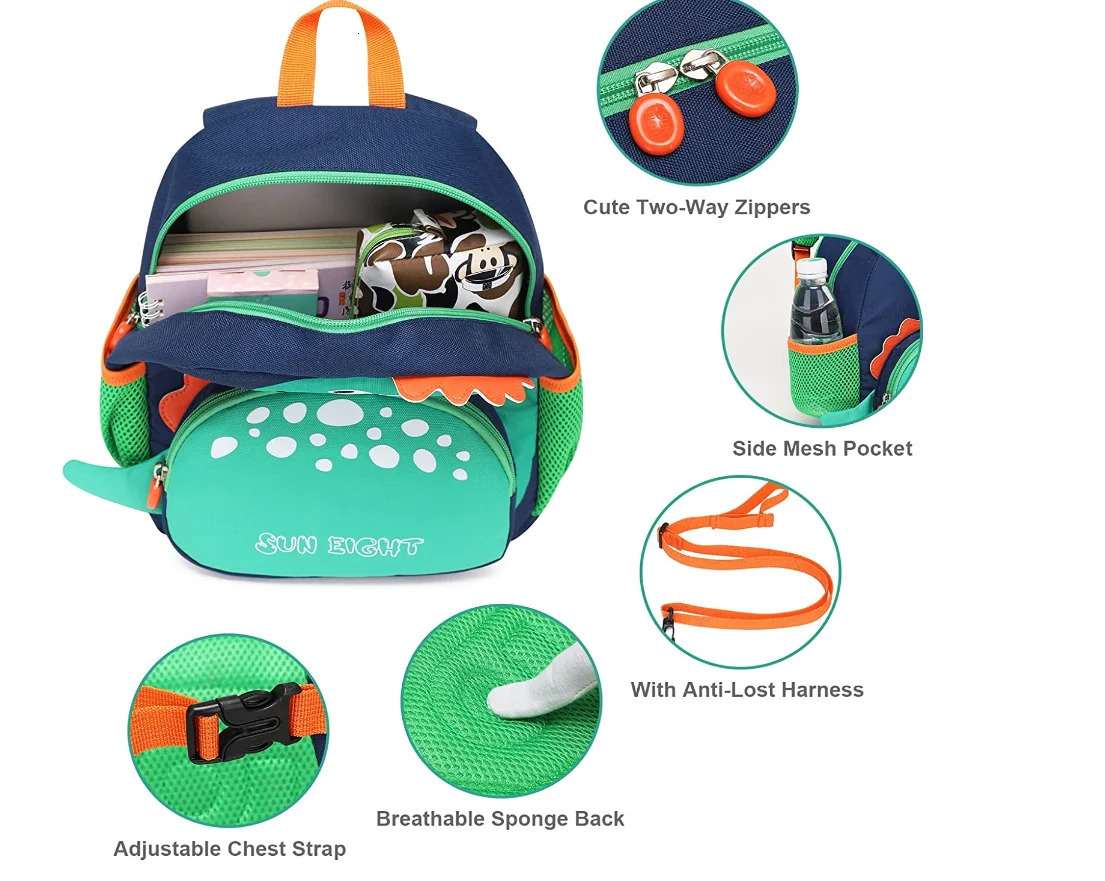 Backpacks SUN EIGHT Toddler Backpack with AntiLost Harness Kids School Bag for Baby Girl Boy 15 YearsDinosaur 231019