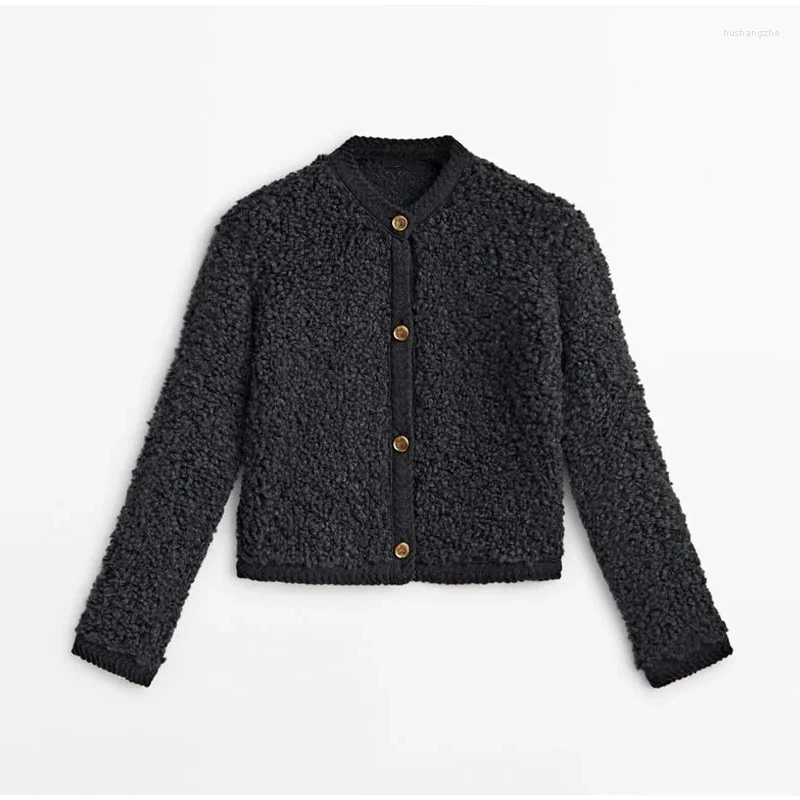 Womens Jackets Lamb Wool Coats Women Sweater Single Breasted O-neck Elegant Autumn Winter Jacket Female Long Sleeve Tops Lady Commuting