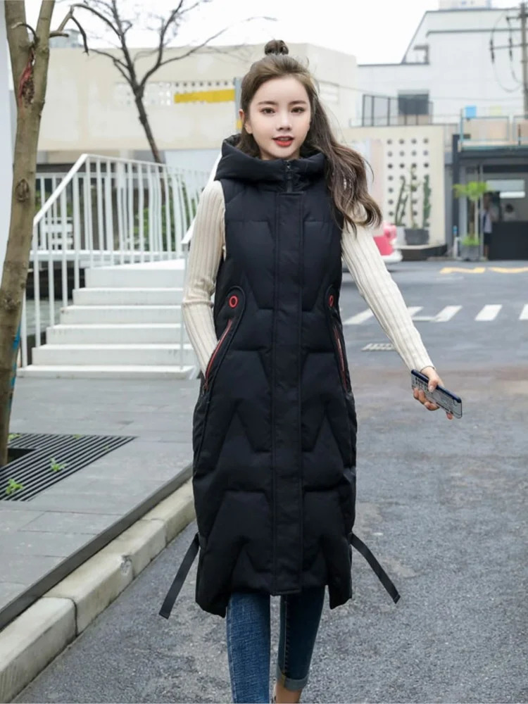 Women's Vests Winter Long Vest Solid Hooded Pockets Zipper Padded Ladies Casual Sleeveless Jacket Warm Quilted for Female 231018