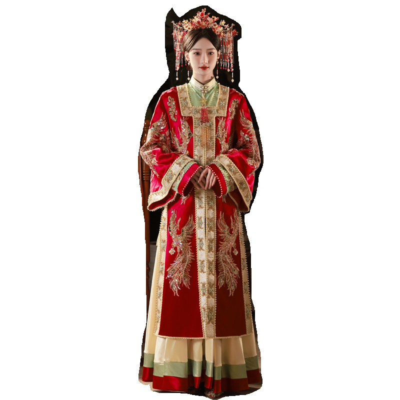 High End Xiuhe Clothing Heavy Industry Bride Gown Robe Ming Dynasty Pop Hanfu Chinese Wedding Dress For Overseas Oriental Girl