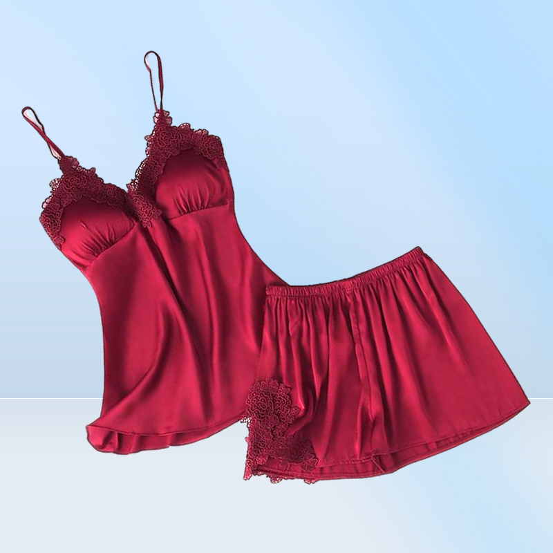 Satin Lace Pajamas Set Women 5PC Strap Top Pants Sleepwear Sleep Suit Spring Autumn Pyjamas Home Wear Nightwear Robe Gown MXXL2086570