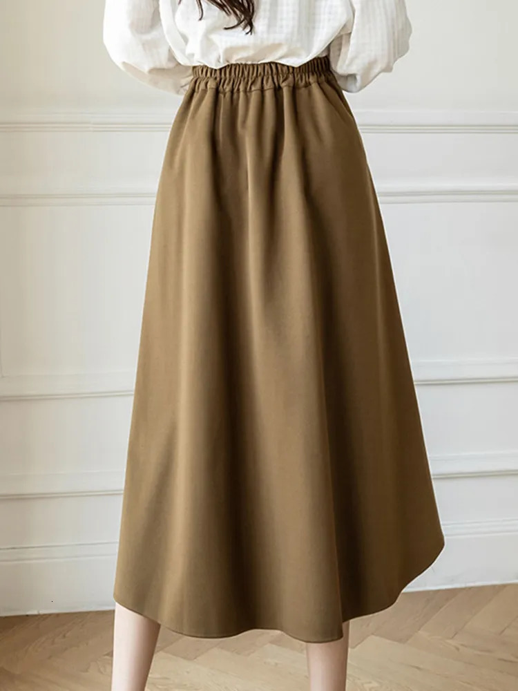 Skirts Autumn Winter Midi Skirt Women Korean ALine Female Elegant Thick Office Lady Casual Loose Elastic Waistband 231019