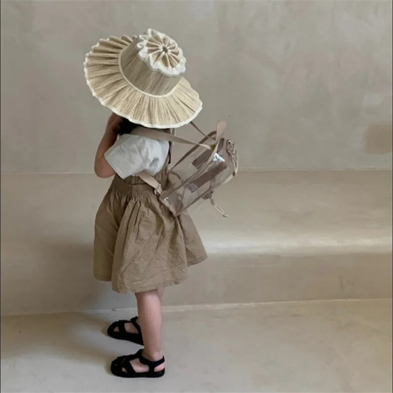 Backpacks Korean Toddler Kids Backpack Snack Toy Storage Bag Solid Color Baby Travel PVC Jelly Summer Beach 231019