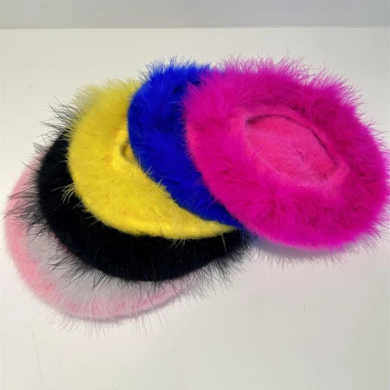 Berets Y2K Ambient Trend Cap Rabbit Fur Plush Beret Hats for Women Autumn Winter Version of The Japanese Painter Hat Sombreros De Mujer 231018