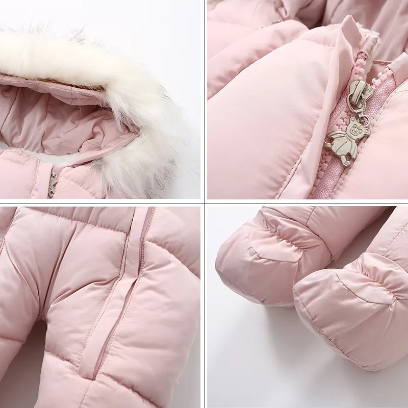 Rompers Winter Baby Jumpsuit Thick Warm Infant Hooded Inside Fleece Rompers born Boy Girl Overalls Outerwear Kids Snowsuit 231019