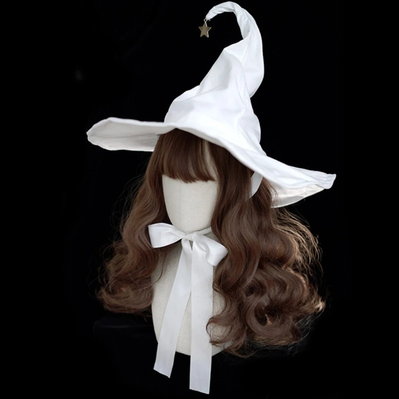 Halloween Toys Steampunk Lolita-Witch Hat for Halloween Women White Pleated Witch Hat Cos-play Costume Poseable Headwear Accessories 231019