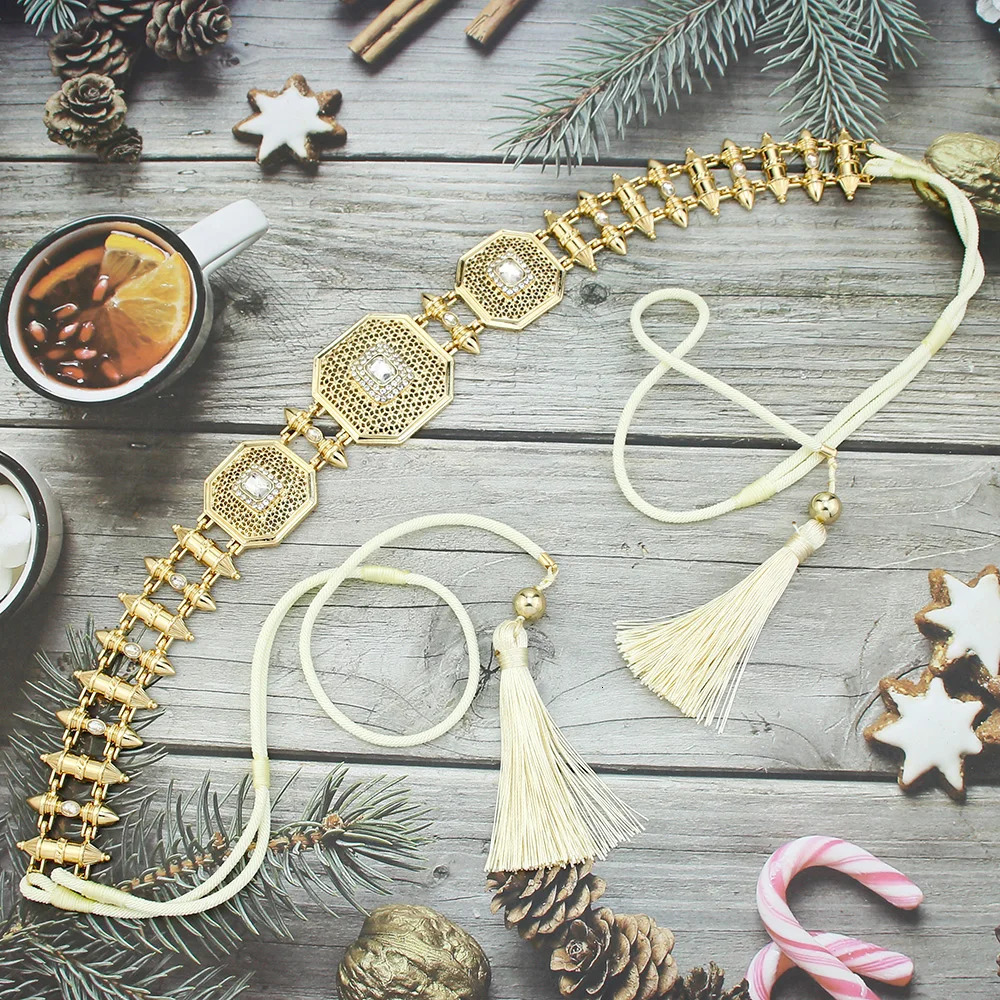 Other Fashion Accessories Sunspicems Morocco Women Hand Rope Belt Waist Chain Tassel Bride Girdle Jewelry Gold Color Arabic Fastened Thick String Belt