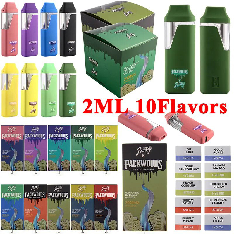 2 Gram Packwoods Runtz Disposable Pens 2.0ml Empty Carts Pod Device Rechargeable 380mAh Battery for D8 Thick Oil Starter Kit
