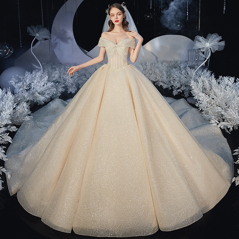 2023 new Wedding Dress Princess Dresses Sparkly Crystal ball gown Bride Beaded Off Shoulder Lace Appliques Plus Size Bridal Party Gowns Robe De Marria