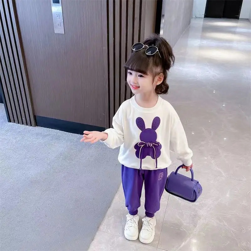 Clothing Sets Fashion Toddler Baby Girl Fall Clothes Sets Kids Sports Cartoon Rabbit Sweatshirt Pants 2Pcs Suits Teenage Tracksuit Outfits 231019
