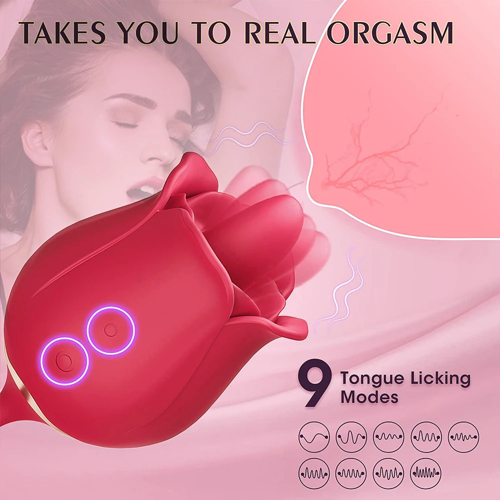 Vibrators 3 in 1 Rose Toy Vibrator for Woman Tongue Licking Clitoral Stimulator Thrusting G Spot Dildo Clit Nipple Licker Women Goods 231018
