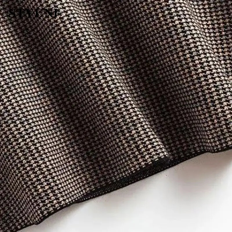 Skirts Houndstooth Plaid Brown Vintage Knitted Woolen Womens Skirt Autumn High Waist Belt ALine MidCalf Long For Women 231019