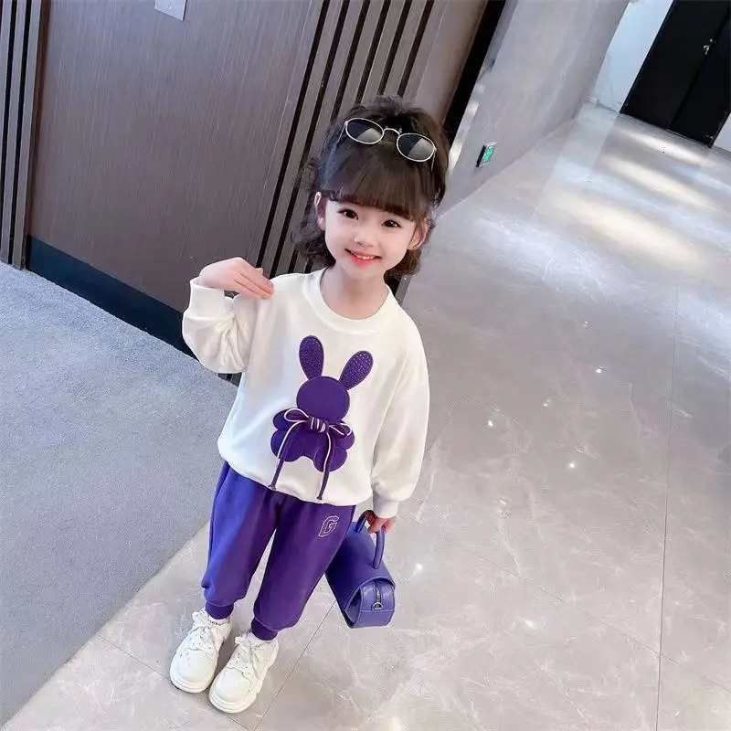 Clothing Sets Fashion Toddler Baby Girl Fall Clothes Sets Kids Sports Cartoon Rabbit Sweatshirt Pants 2Pcs Suits Teenage Tracksuit Outfits 231019