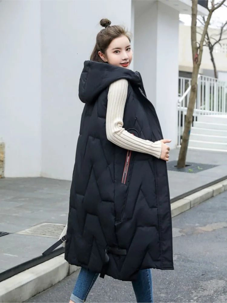 Women's Vests Winter Long Vest Solid Hooded Pockets Zipper Padded Ladies Casual Sleeveless Jacket Warm Quilted for Female 231018