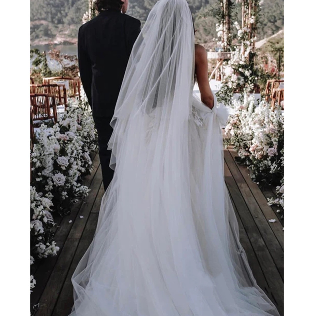 Exquisite Wedding Dresses Beading Sequins High Split Bride Dress Backless Lace Up Vestido De Novia