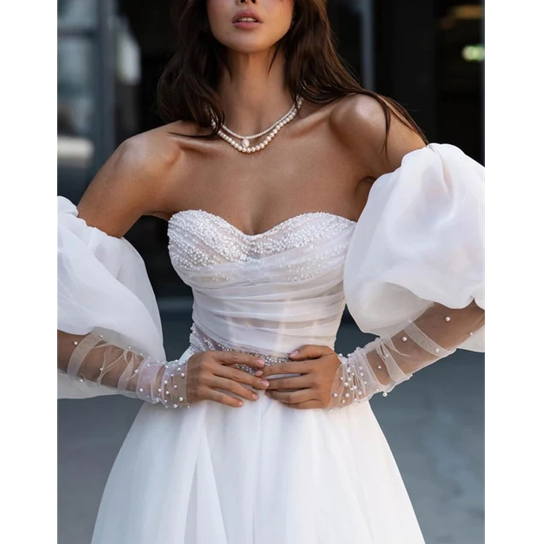 Boho Beading Wedding Dresses A-Line Split Sweetheart Bridal Gowns Vintage Bride Vestidos Dovias Boda Backless