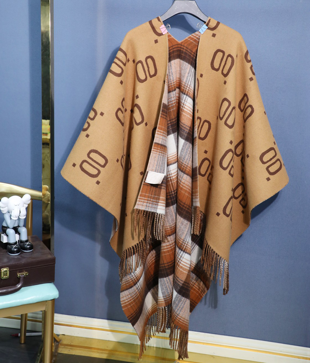 High end cashmere shawl large G cape Scottish style - double sided heavy work super warm large shawl clothing blanket multifunctional