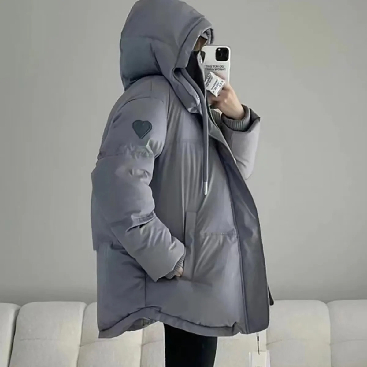 Women's Down Parkas Y2K Winter Cotton Jacket Women Korean Fashion Hooded Padded Coat Loose Thick Warm Snow Outwear Zipper Solid Waterproof Parka 