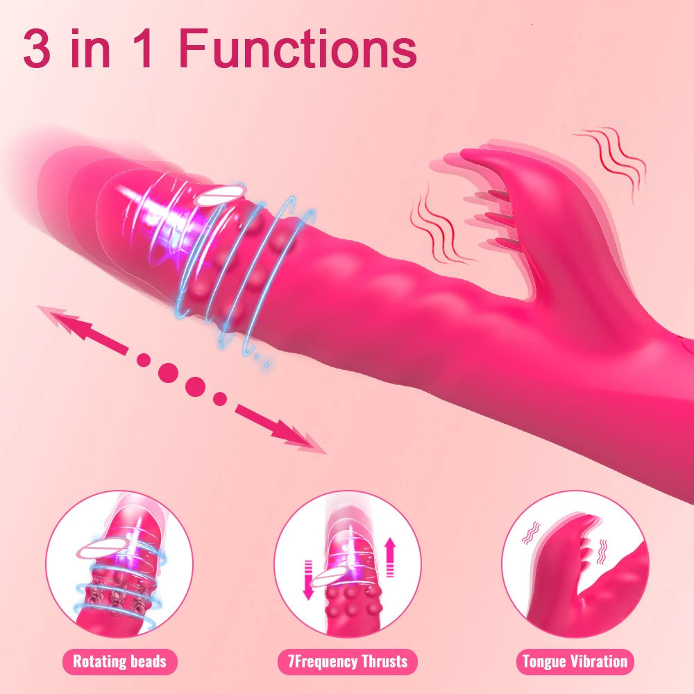 Vibrators Rabbit Vibrator for Women Vagina GSpot Clitoris Stimulator Thrusting Telescopic Rotating Dildo Vibrating Sex Toys Adult 231018