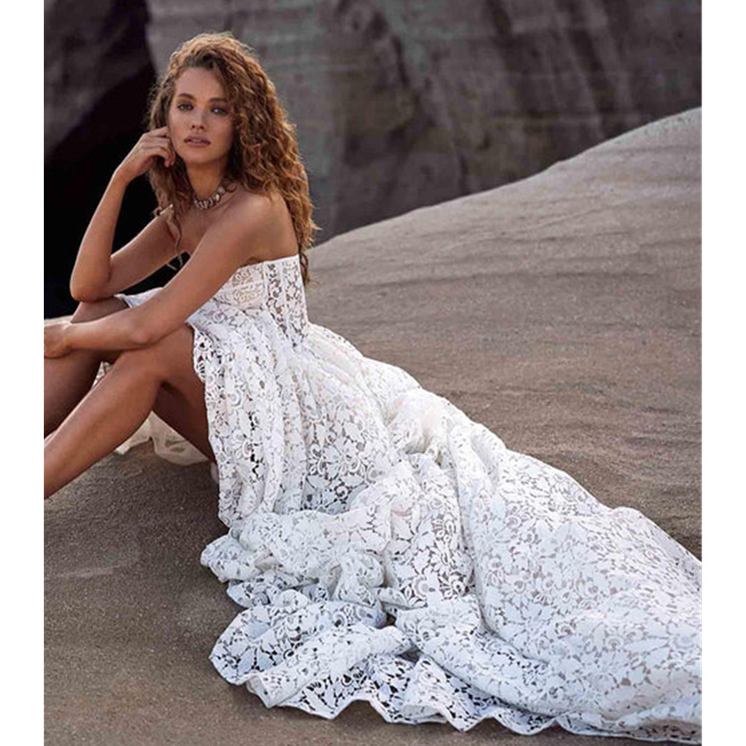 Strapless Vintage Lace Wedding Dresses Sleevless Appliques A e Bridal Gown Gorgerous Brides Dress Princess Robe De 328