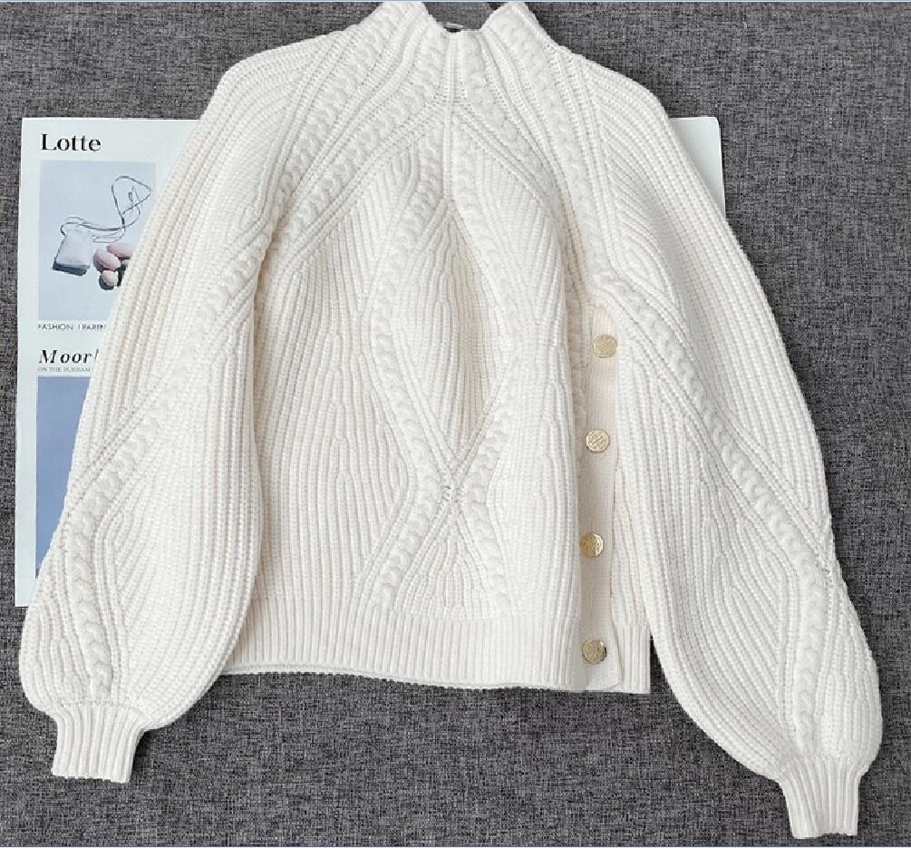 Spring New ma-j-e Side Metal Buckle Mixed Color Woven Pattern Underlay Knitted Sweater