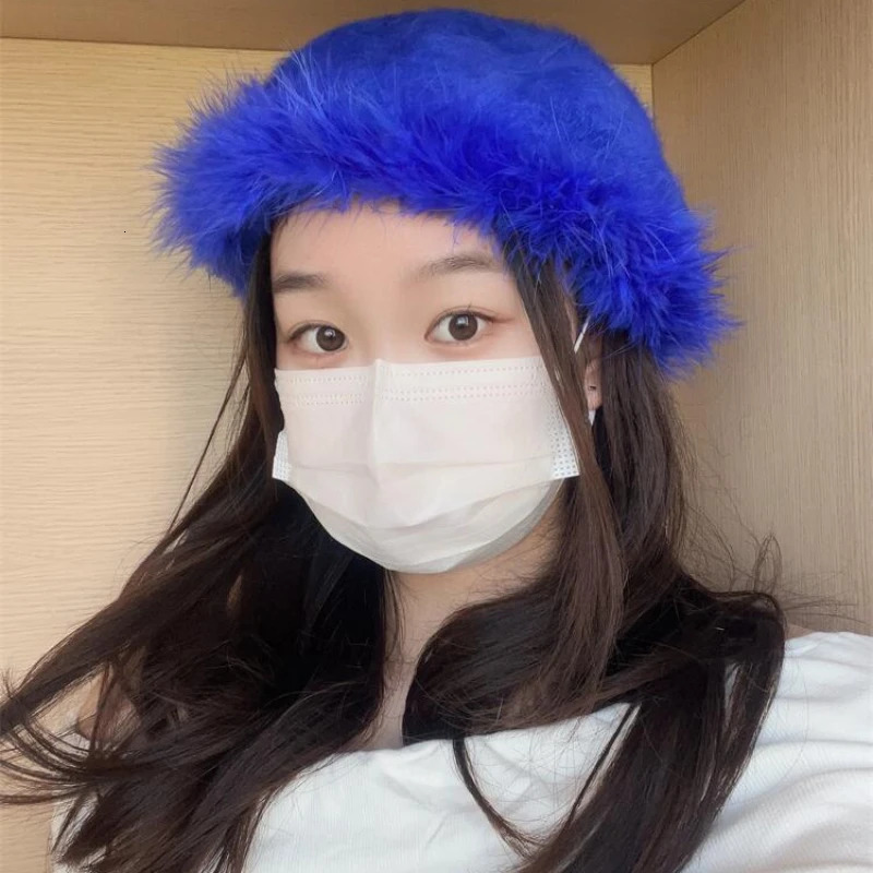 Berets Y2K Ambient Trend Cap Rabbit Fur Plush Beret Hats for Women Autumn Winter Version of The Japanese Painter Hat Sombreros De Mujer 231018