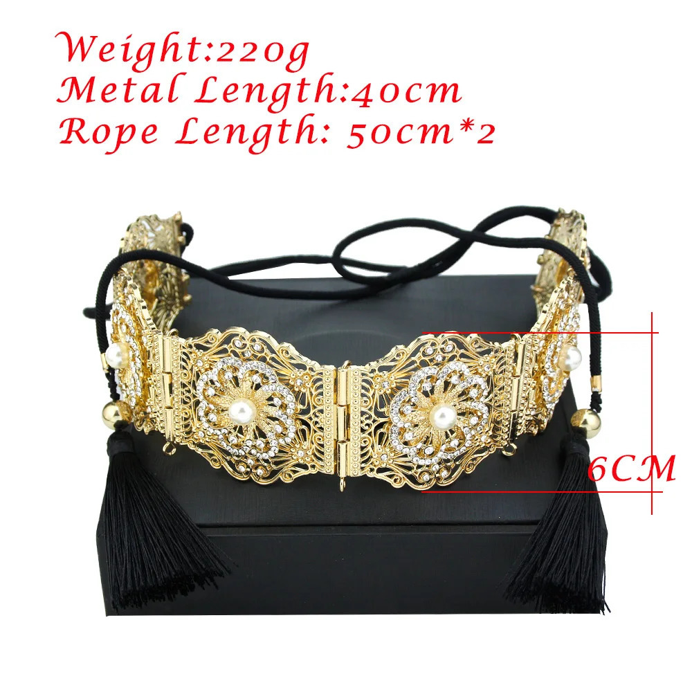 Other Fashion Accessories Neovisson Morocco High Quality Belt Elegent Gold Color Crystal Pearl Hand Rope Waist Chain Caftan Belt Arabic Bride Jewelry 