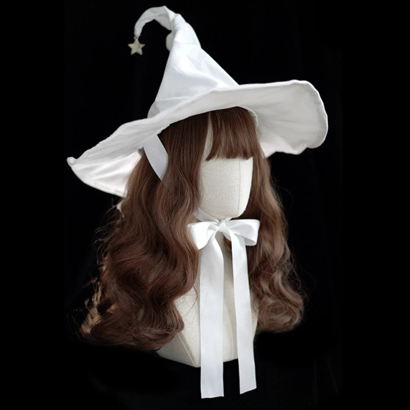 Halloween Toys Steampunk Lolita-Witch Hat for Halloween Women White Pleated Witch Hat Cos-play Costume Poseable Headwear Accessories 231019