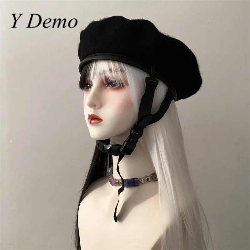 Berets Harajuku Adjustable Buckle Women Beret Grunge Y2k Straps Girl Painter Hat For Female 231018
