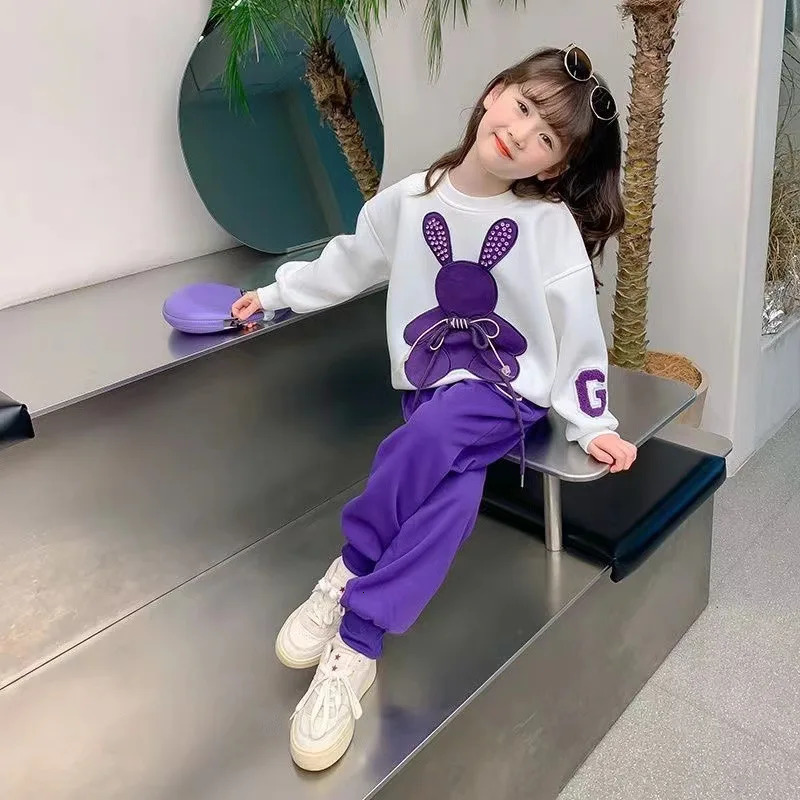 Clothing Sets Fashion Toddler Baby Girl Fall Clothes Sets Kids Sports Cartoon Rabbit Sweatshirt Pants 2Pcs Suits Teenage Tracksuit Outfits 231019