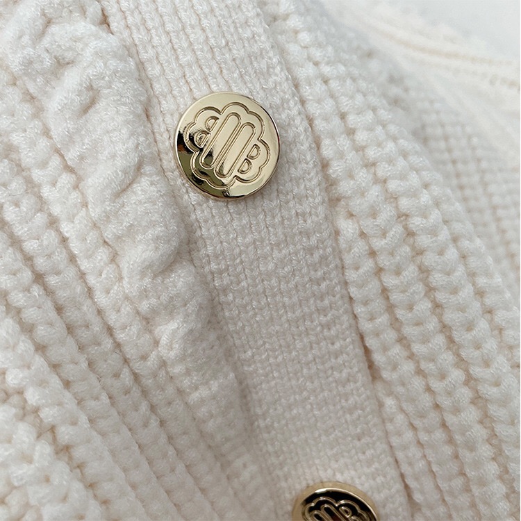 Spring New ma-j-e Side Metal Buckle Mixed Color Woven Pattern Underlay Knitted Sweater