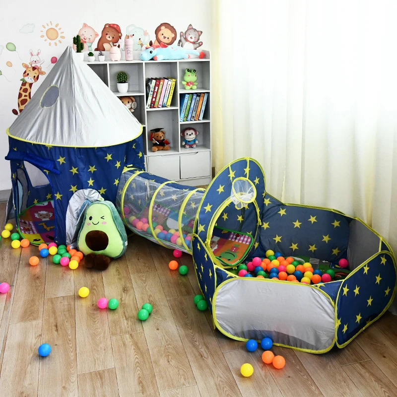 Toy Tents 3 in 1 Rocket Tent Portable Children's Tent Toys for Kids Spaceship Playpen for Children Crawling Tunnel Kids Toys Child Games 231019