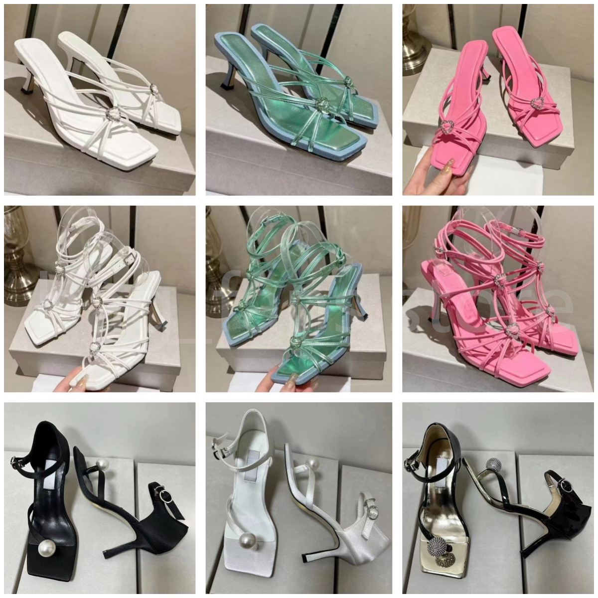 (go off picture not the description) High Heels for Women with Heart Shaped Water Drill Fashion Designer Sandals Women's Slippers Festival Gifts 23684