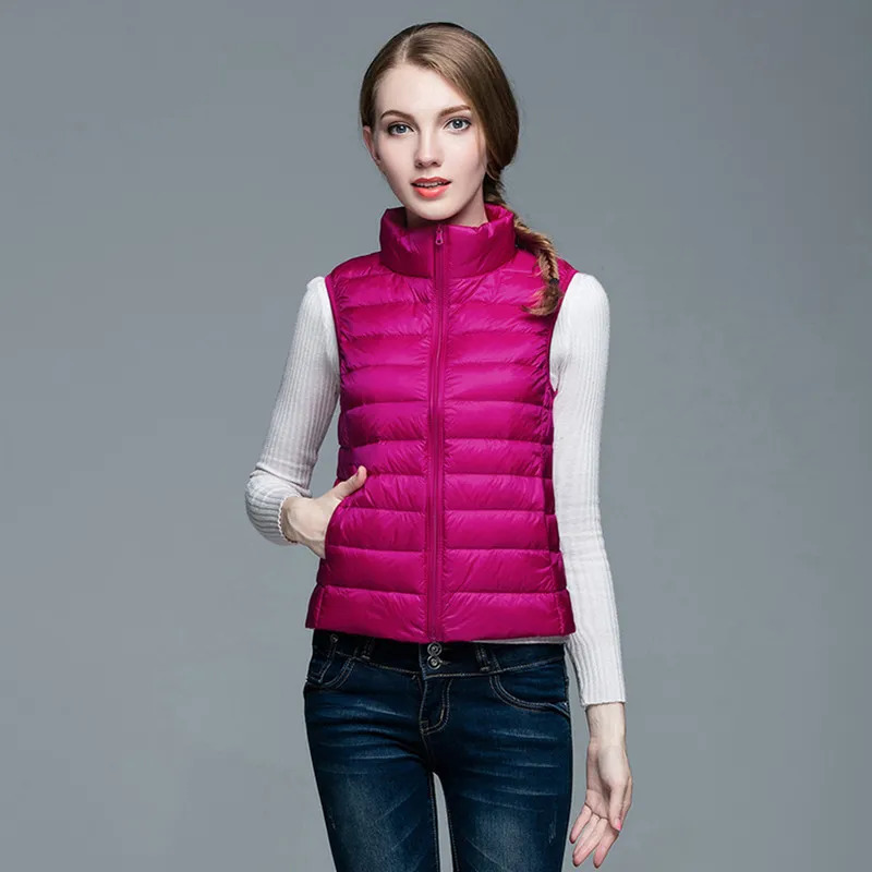 Women's Down Parkas Duck Down Vest Women 4xl Autumn Winter Short Stand Collar Thin Sleeveless Down jacket female win Zipper Duck Down Vest Coat 2