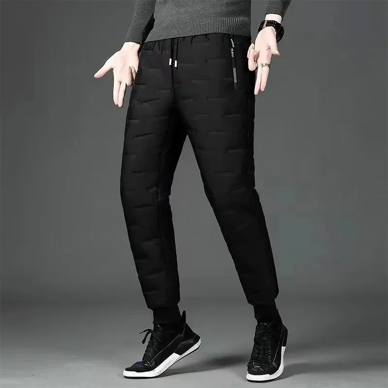 Men's Pants 90 White Duck Down Winter Men Warm Fleece Thickened Plush Thermal Drawstring Waist Trousers Beam Foot 231020