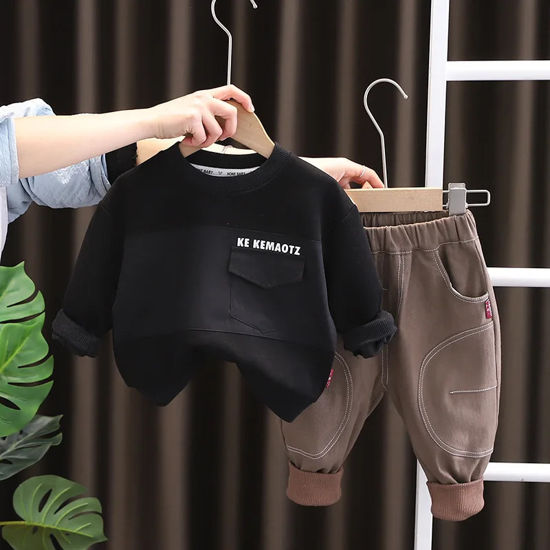 Clothing Sets Korean Spring Autumn Children Boy 2PCS Clothes Set Long Sleeve Letter Sweatshirt Jeans Pants Suit Toddler Baby Boy Outfit 231020