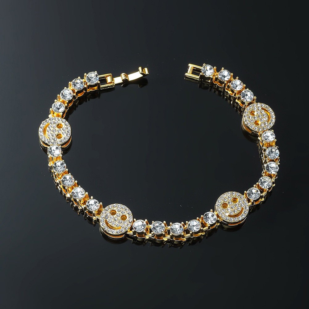 Designer jewelry hip-hop bracelet personalized patchwork smiley face gold sier full dia men's necklace collarbone chain accessories Free shipping