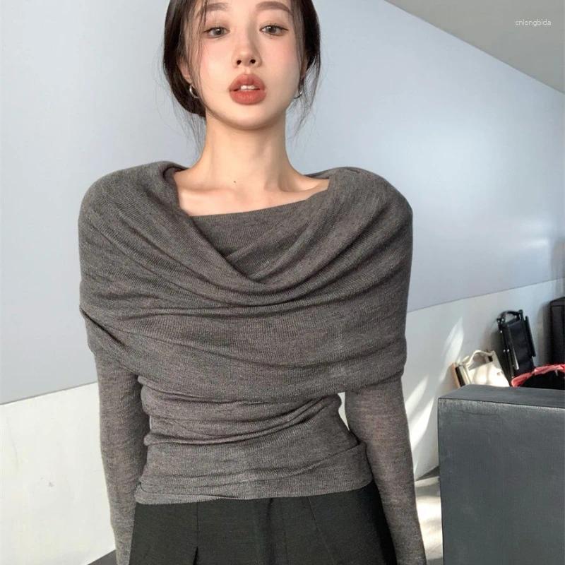 Womens Sweaters Deeptown Korean Style Knitted Sweater Women Elegant Off Shoulder Female Jumper Harajuku Fashion Gyaru Sexy Pullover