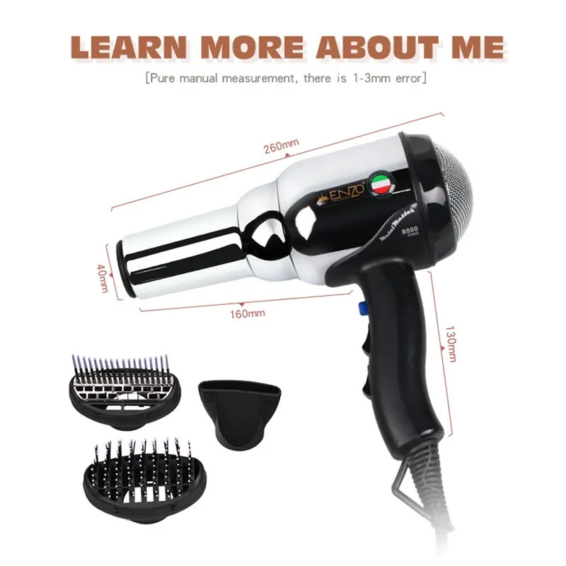 Hair Dryers ENZO 2000W Powerful Dryer Professional Blow Brush AC Motor All Metal Strong Wind with Comb 231020